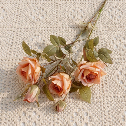 Realistic Faux Flower Faux Rose Bouquet - 2-Branch Autumn-Inspired Edged Roses for Valentine's Day, Weddings, Home Decor, and Photography Props