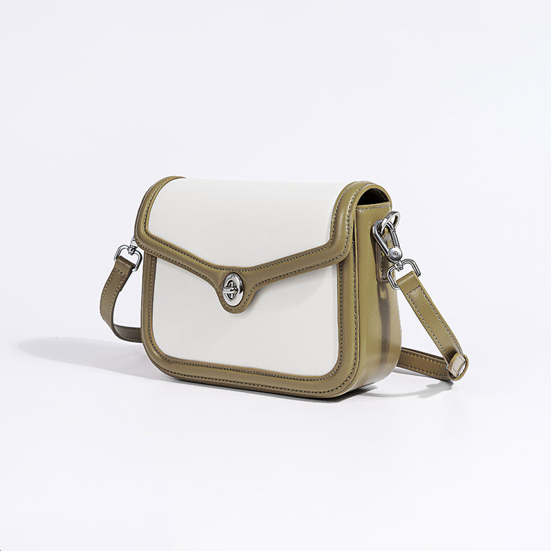 Chic Korean Inspired Designer Tofu Bag Fashionable Silver Lock Closure Real Leather Shoulder and Crossbody Purse for Women