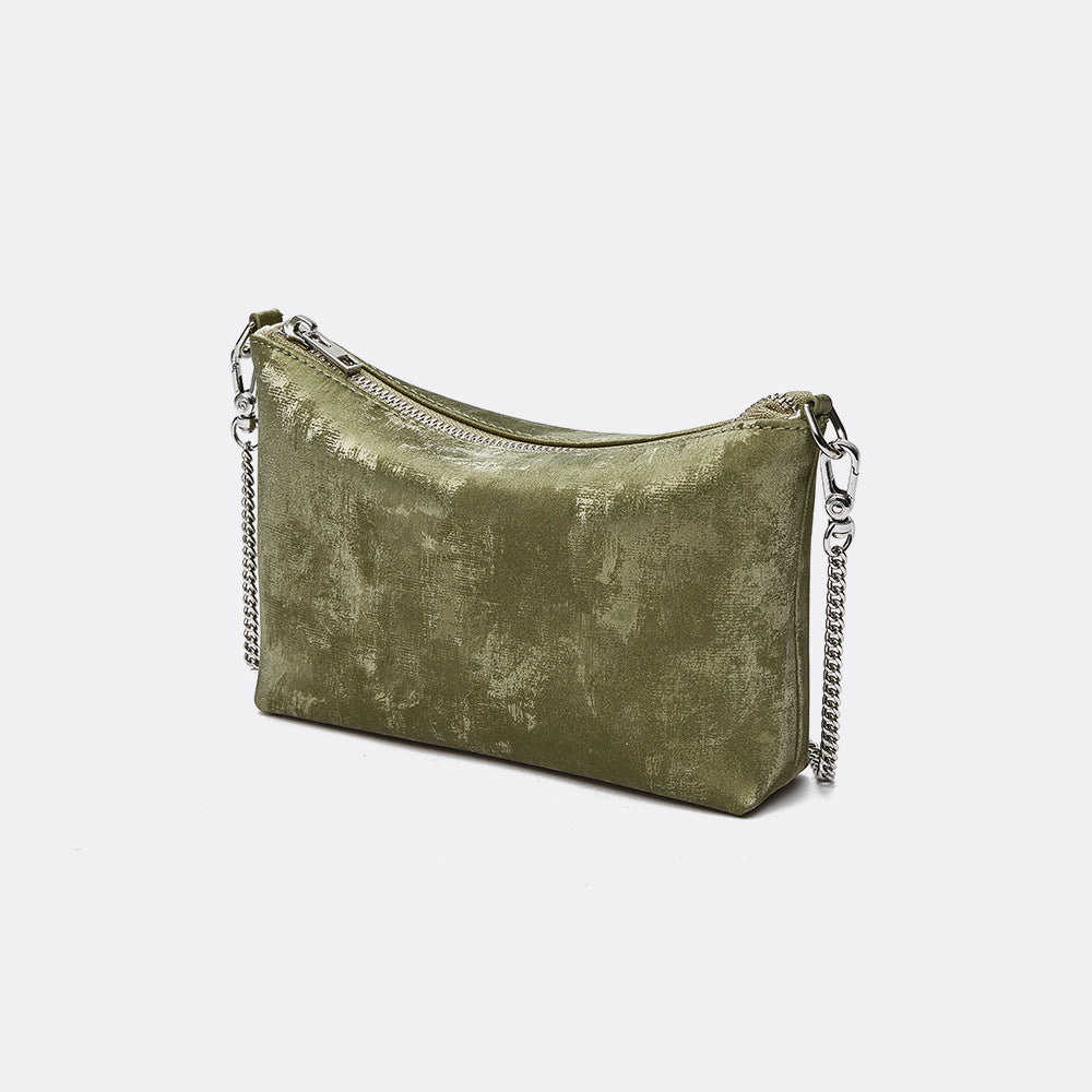 Chic Satin Leather Chain Bag Vintage Metallic Mini Makeup Crossbody Purse with Elegant Appeal for Everyday Use
