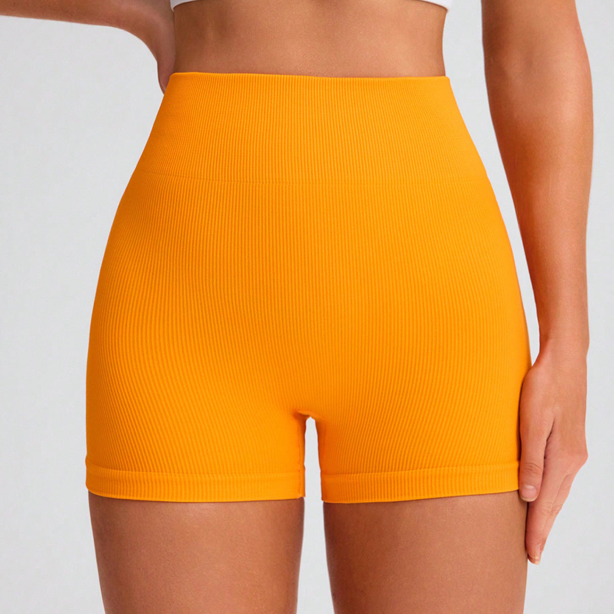 High Waisted Women's Yoga Shorts with Ribbed Design Butt Lifting Compression Leggings for Comfort and Flexibility in Your Workout