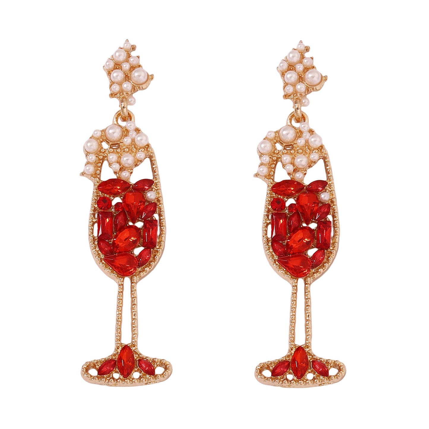 Elegant Vintage Pearl-Inspired Dazzling Rhinestone Wine Glass Earrings – High-Quality, Trendy, and Perfect for Any Occasion