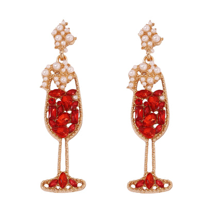 Elegant Vintage Pearl-Inspired Dazzling Rhinestone Wine Glass Earrings – High-Quality, Trendy, and Perfect for Any Occasion