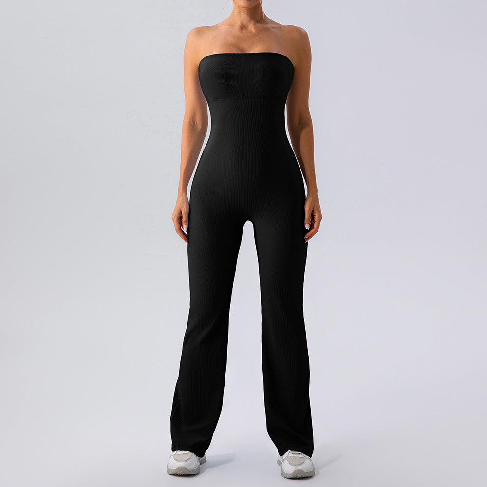 Tight Fitting Strapless Yoga Bodysuit for Women Flattering Back Design High Waist and Lifted for Dance and Fitness