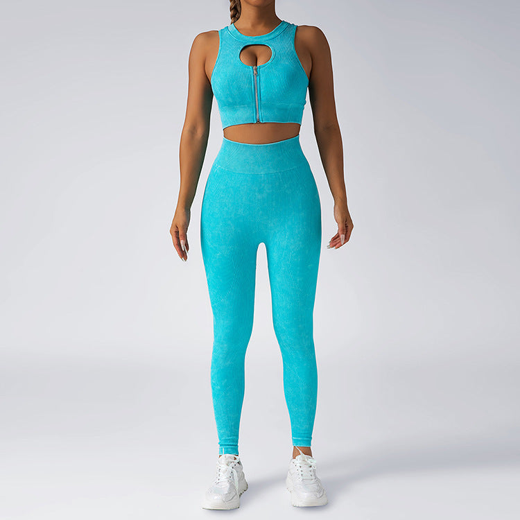 Seamless High Waisted Peachy Yoga Set for Women Zippered Sportswear with Matching Sports Bra Leggings for Comfort and Performance