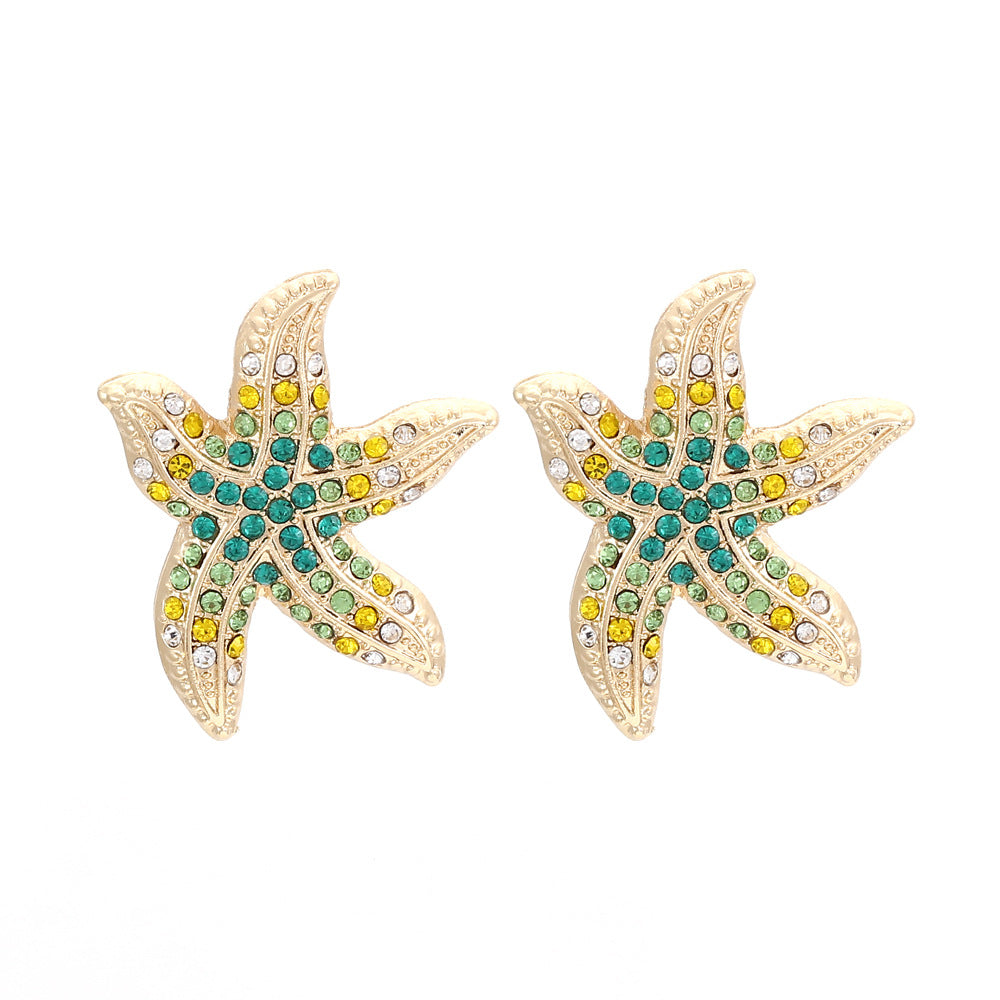Creative and Adorable Starfish Design Earrings for Women - Eye-Catching Pearl and Sea Star Gemstone Studs with Unique Oversized Style