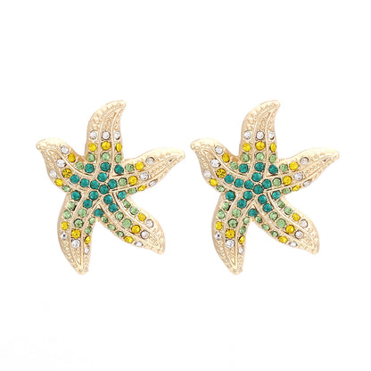 Creative and Adorable Starfish Design Earrings for Women - Eye-Catching Pearl and Sea Star Gemstone Studs with Unique Oversized Style