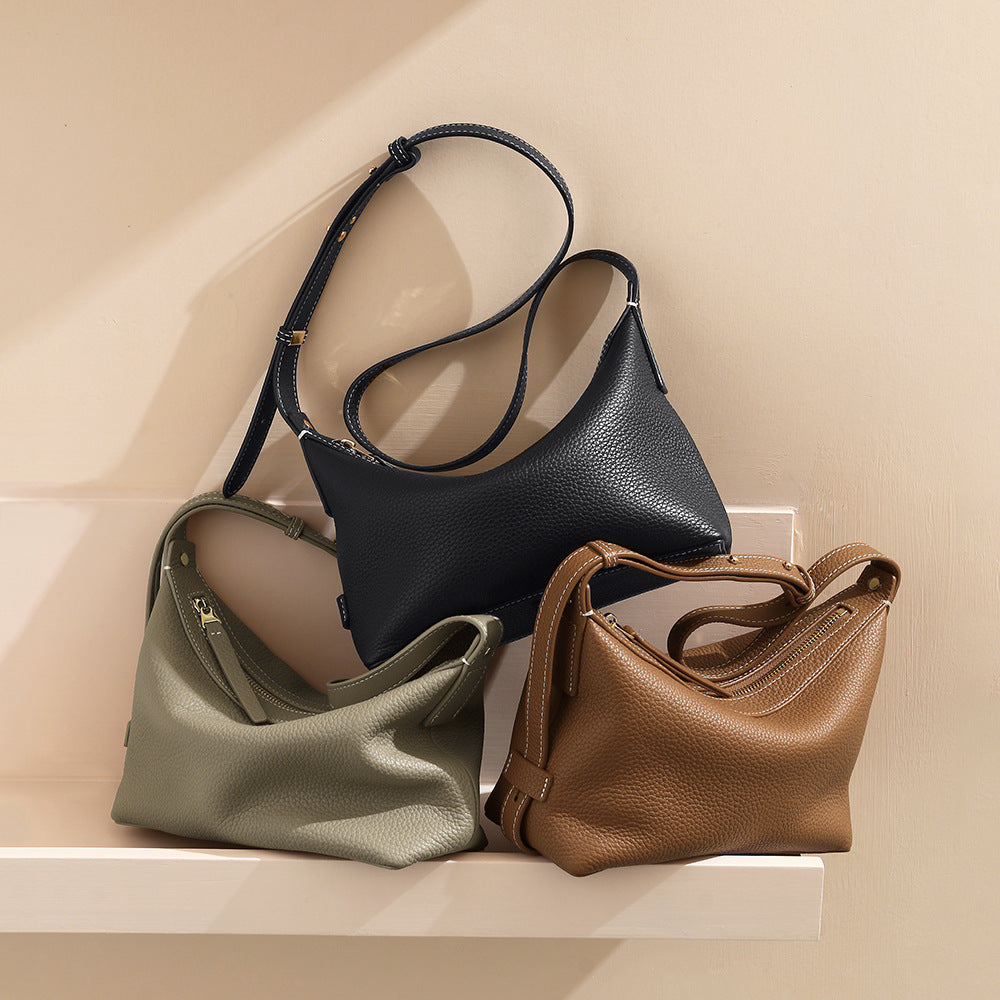 Genuine Grain Leather Hobo Bag Commuter Essential Versatile Crossbody for Everyday Chic Unique Design with Quality