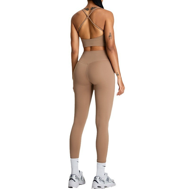 Women's Yoga Outfit Set Cross Back Sportswear for Outdoor Fitness Slimming and Supportive High Performance Activewear