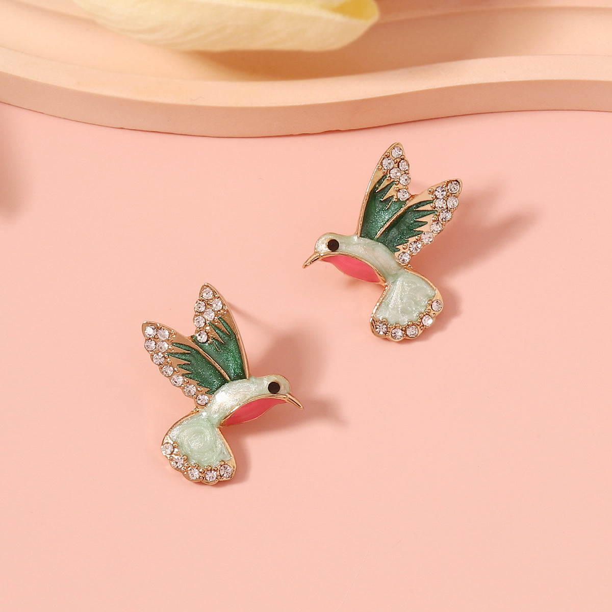 Elegant Vintage Style Enamel Bird Drop Earrings for Women - Unique Alloy Design with Sparkling Rhinestones