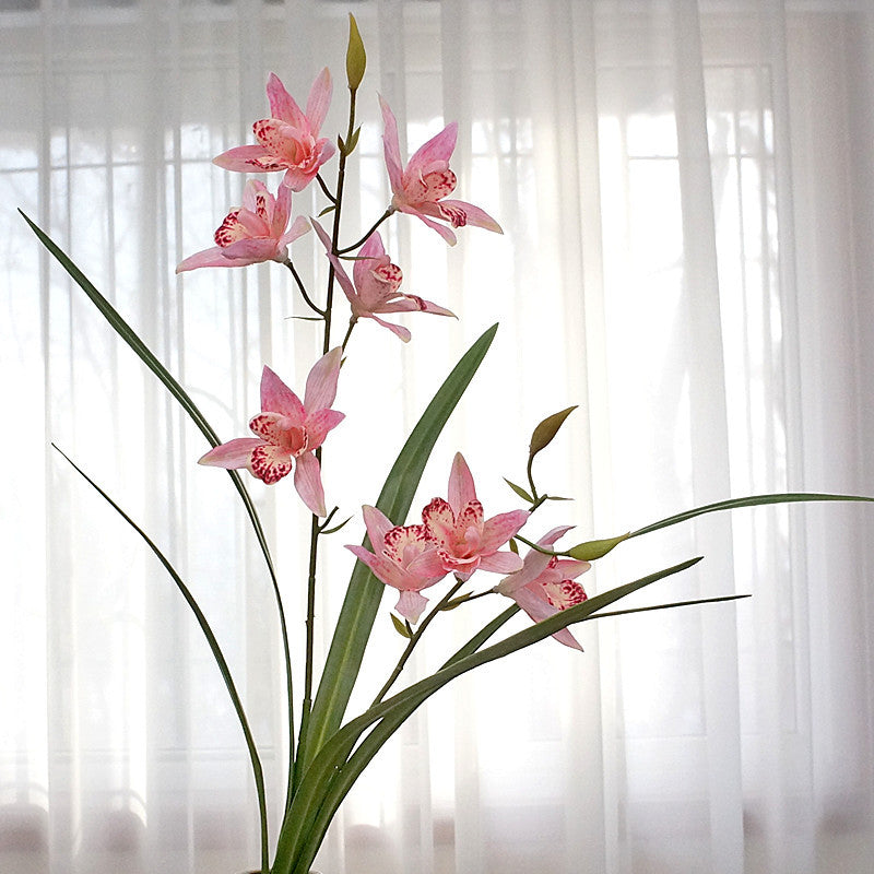 Realistic Single Stem Orchid with Leaves - Elegant Artificial Flower for Home Décor, Wedding Events, and Photography Studio Decoration