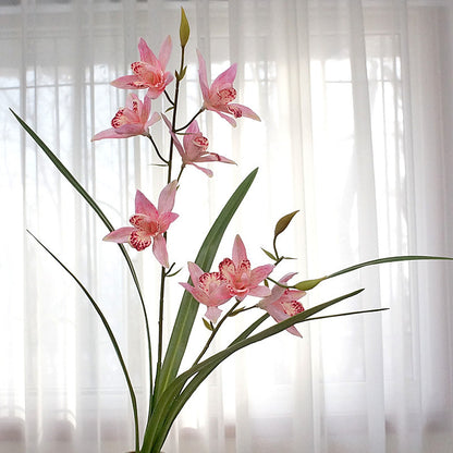 Realistic Single Stem Orchid with Leaves - Elegant Artificial Flower for Home Décor, Wedding Events, and Photography Studio Decoration