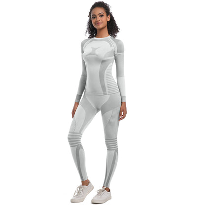 Seamless Knit High Elastic Long Ski Suit Set for Women for Running Fitness and Yoga 2 Piece Activewear Outfit