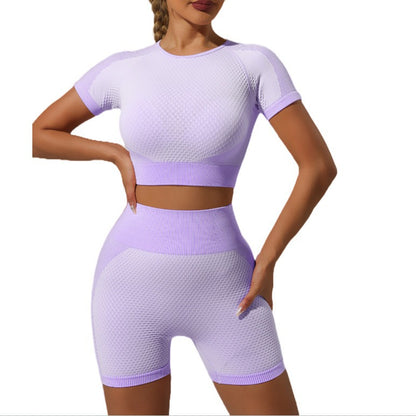 Seamless Textured Nylon Breathable Quick Dry Sports Top and High Waist Lifting Yoga Shorts Set for Comfort and Style