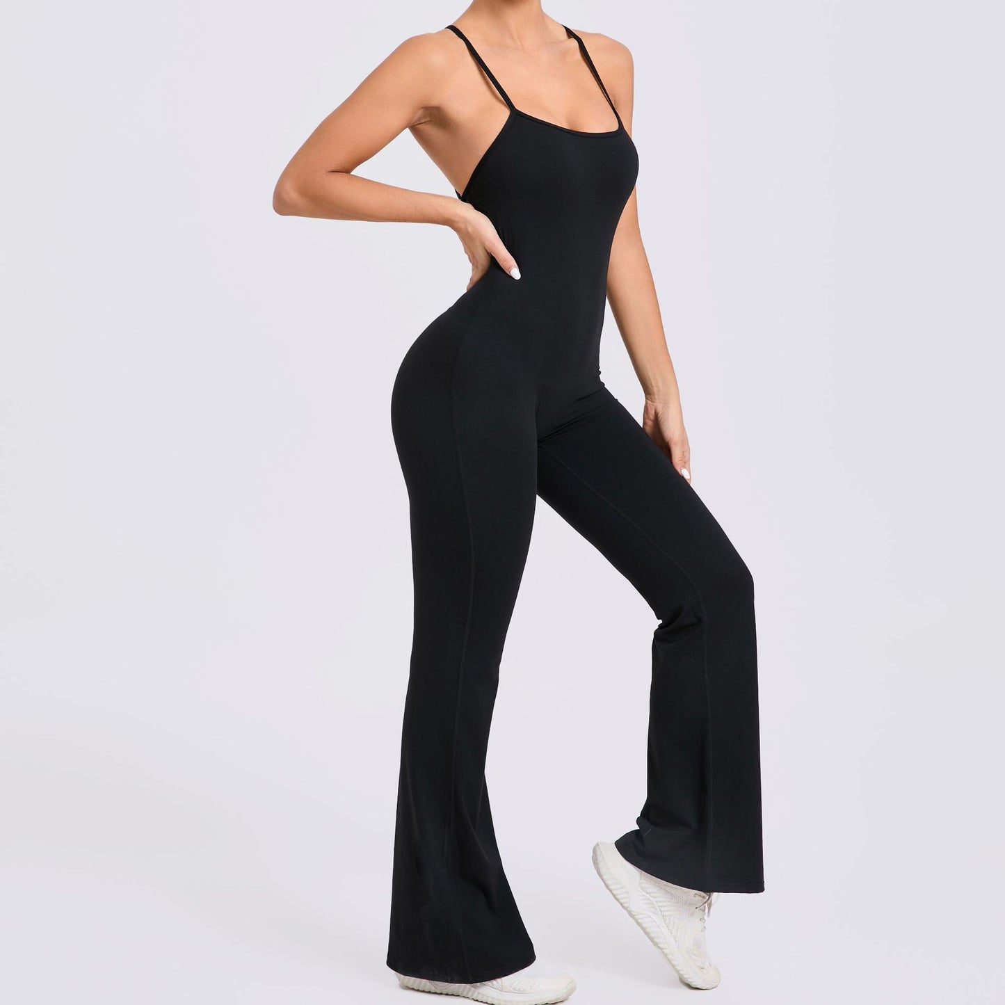 Adjustable Strap Spandex Yoga Jumpsuit with Hollow Design Sculpting Bodysuit for Enhanced Curves Comfort in Fitness Activities