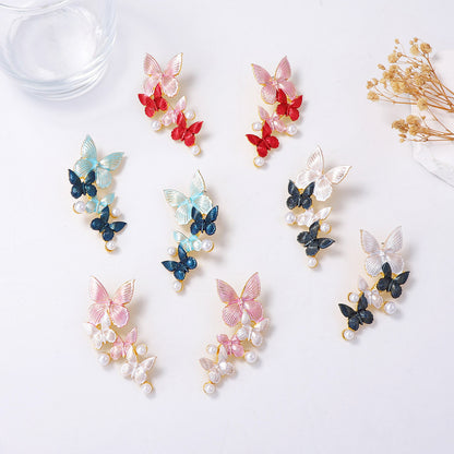 Chic Minimalist Alloy Thin-Coated Color Block Faux Pearl Butterfly Stud Earrings - Elegant Everyday Jewelry for Women
