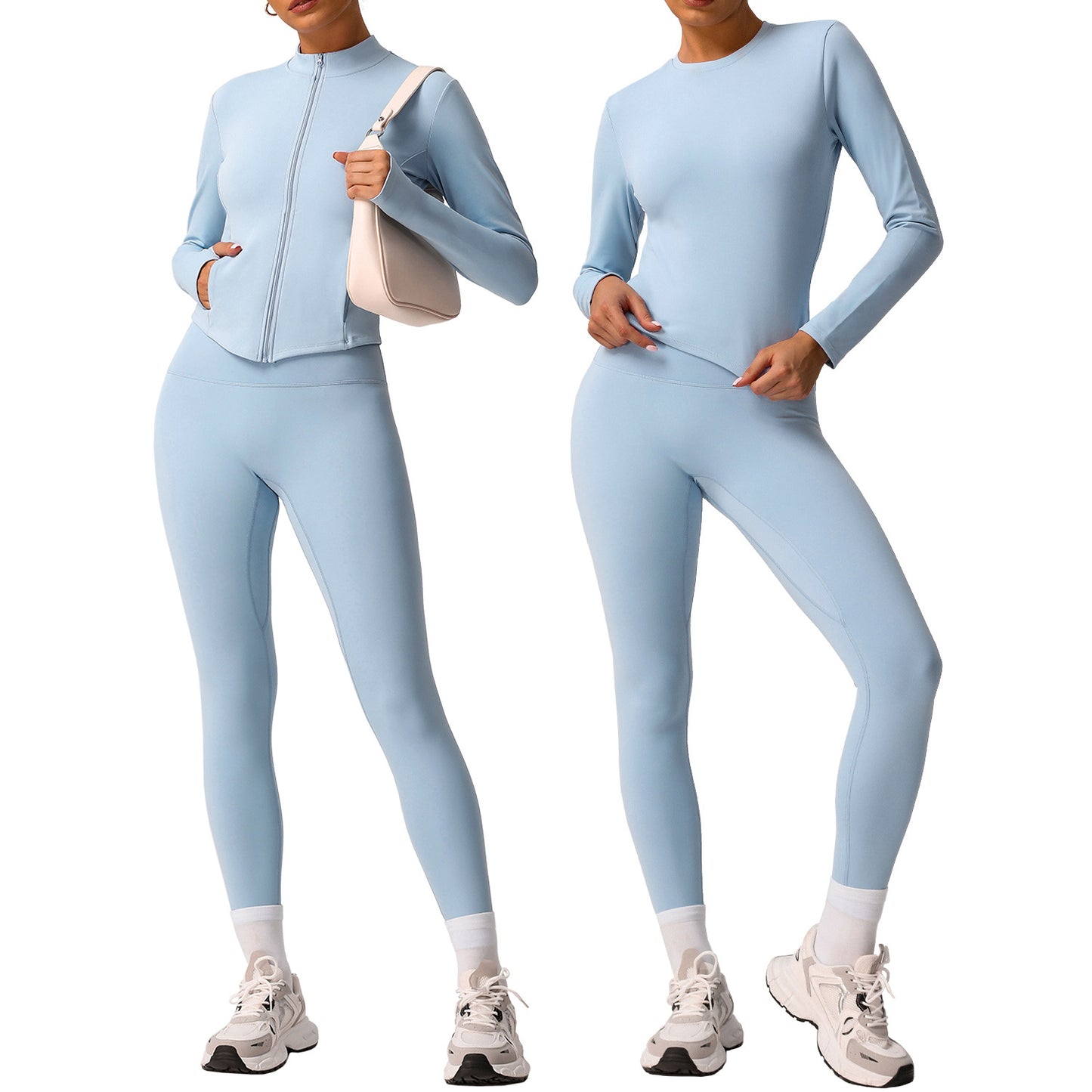 Quick Dry Warm Long Sleeve Top Leggings Yoga Set Fleece Lined Durable Running Fitness Outfit for Comfort and Performance