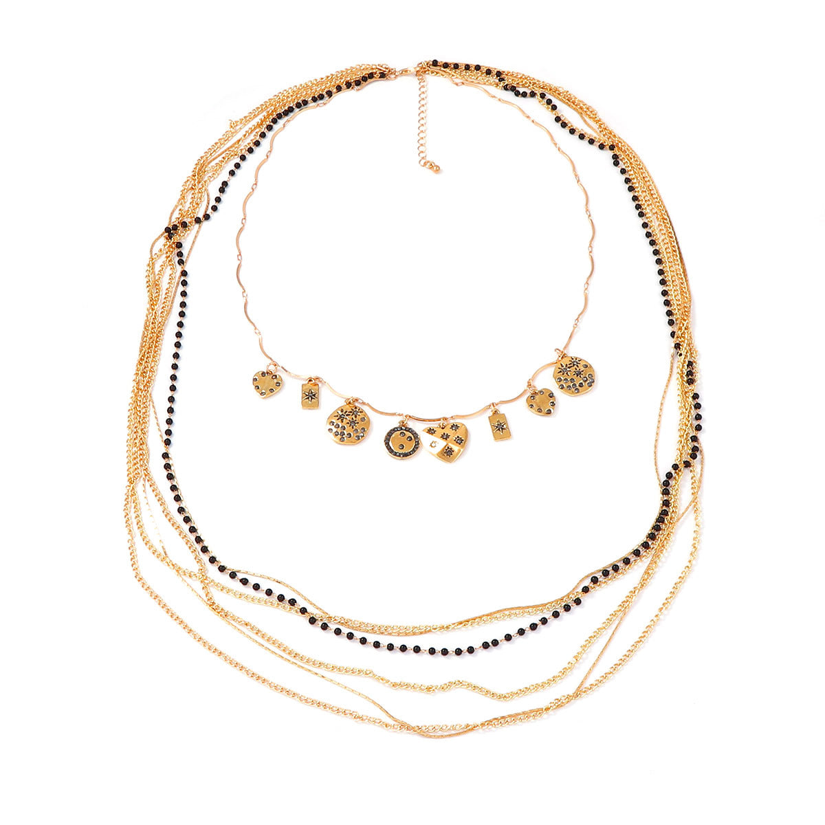 Chic Layered Beaded Chain Necklace with Geometric Pendant – Unique Luxury Design Ideal for Stacking and Everyday Wear