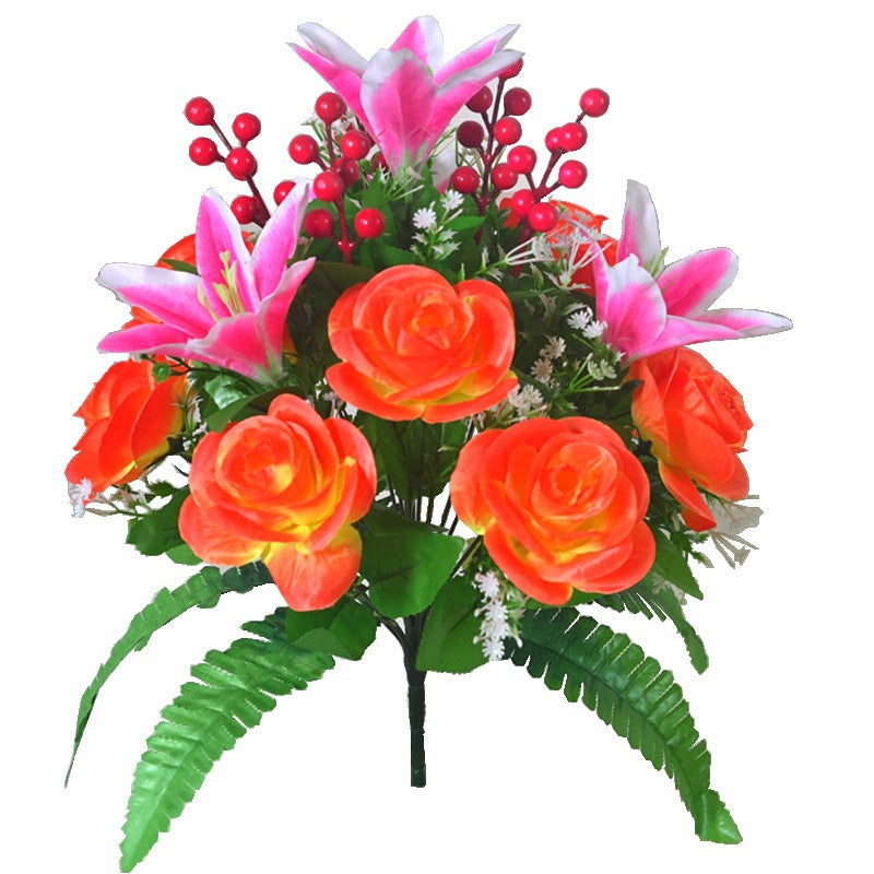 Lifelike 18-Head Artificial Rose Bouquet with Fruit Peaches – Perfect for Wedding Decor, Floral Arrangements, and Special Events