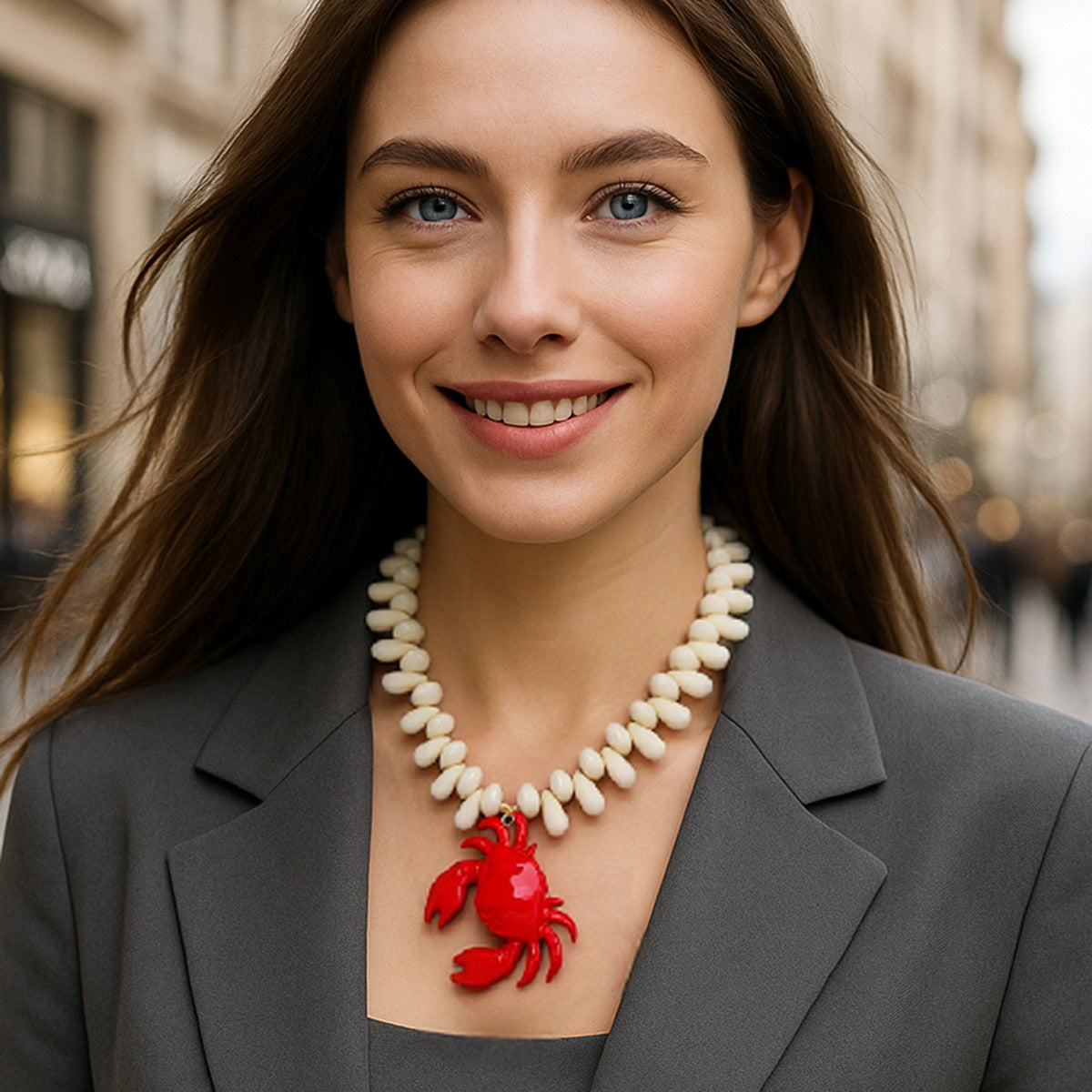 Stylish Summer Ocean-Inspired Water Drop Bead Alloy Crab Pendant Necklace for Women – Versatile and Unique Statement Piece