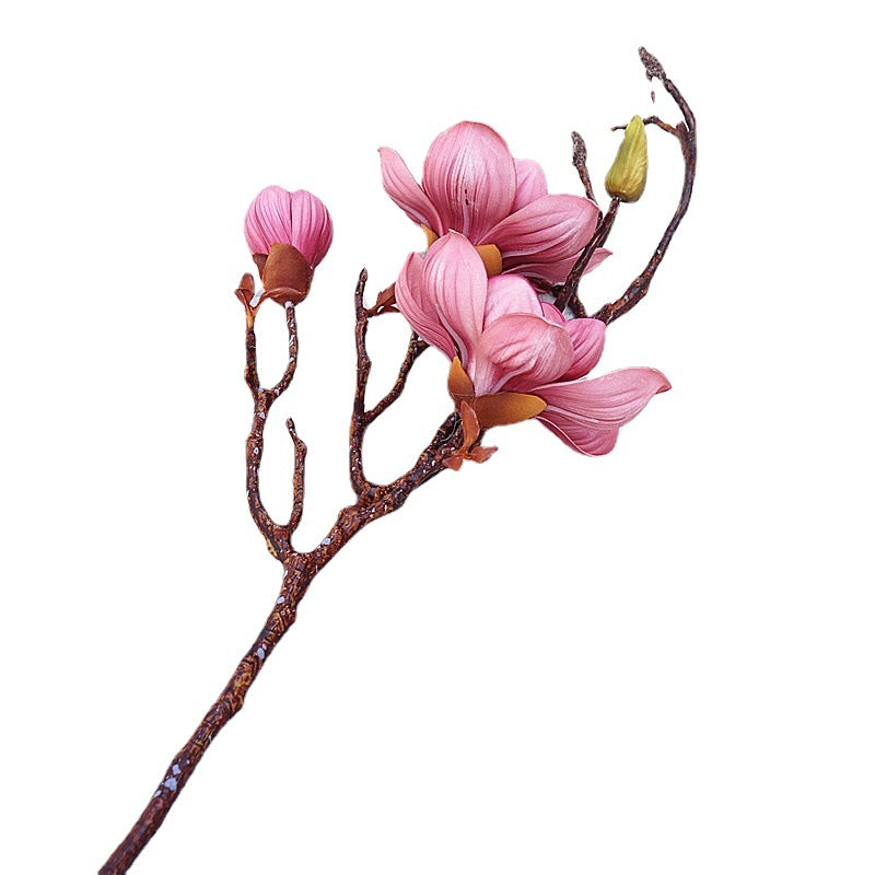 Elegant Hand-Painted Faux Magnolia Flowers - Classical 3-Head Design for Home, Hotel, and Wedding Decor, Perfect for Photography and Event Styling