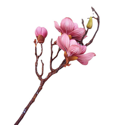 Elegant Hand-Painted Faux Magnolia Flowers - Classical 3-Head Design for Home, Hotel, and Wedding Decor, Perfect for Photography and Event Styling