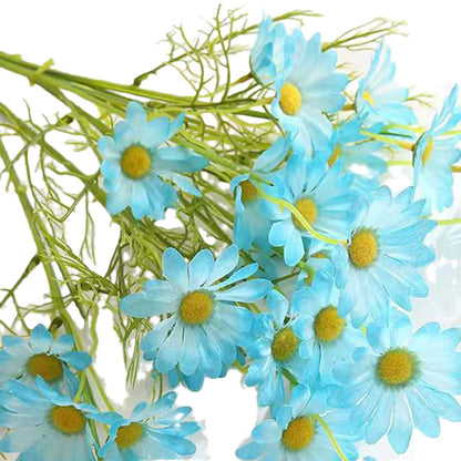 Realistic Light Blue Mini Daisy Silk Flowers – 4-Headed Dutch Flower Decorative Accents for Weddings, Home Decor, and Photography Props