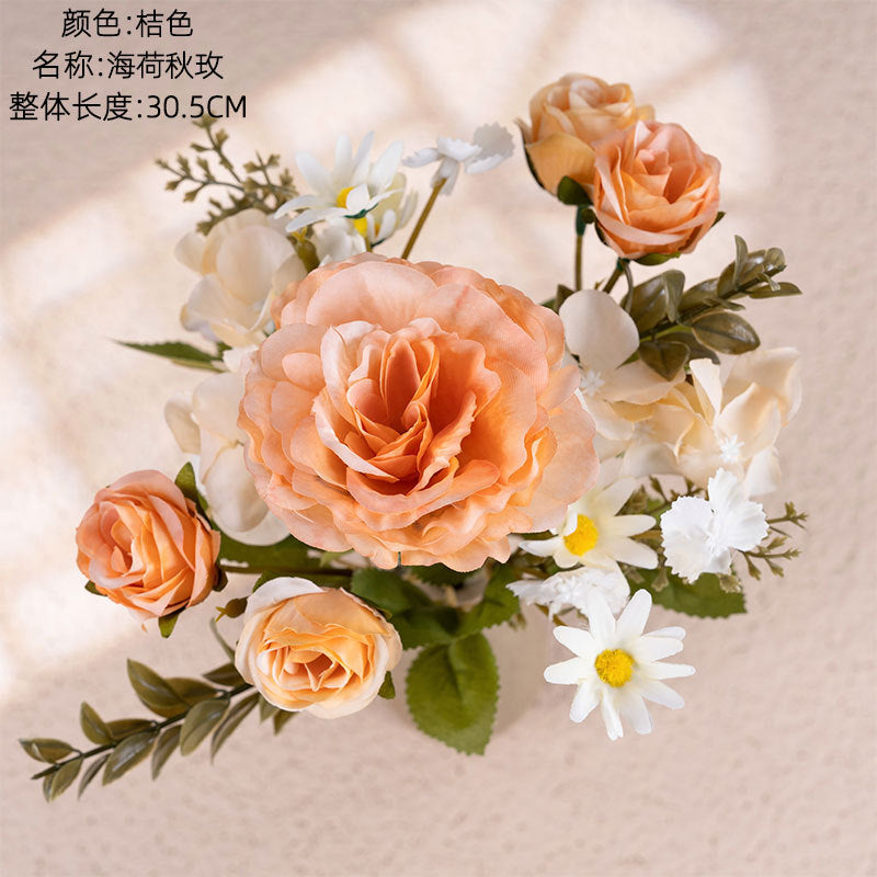 Realistic Green Plant Sea Lotus Autumn Rose Artificial Flowers – Perfect for Wedding Decorations, Home Décor, and All Occasions - Model MW55507