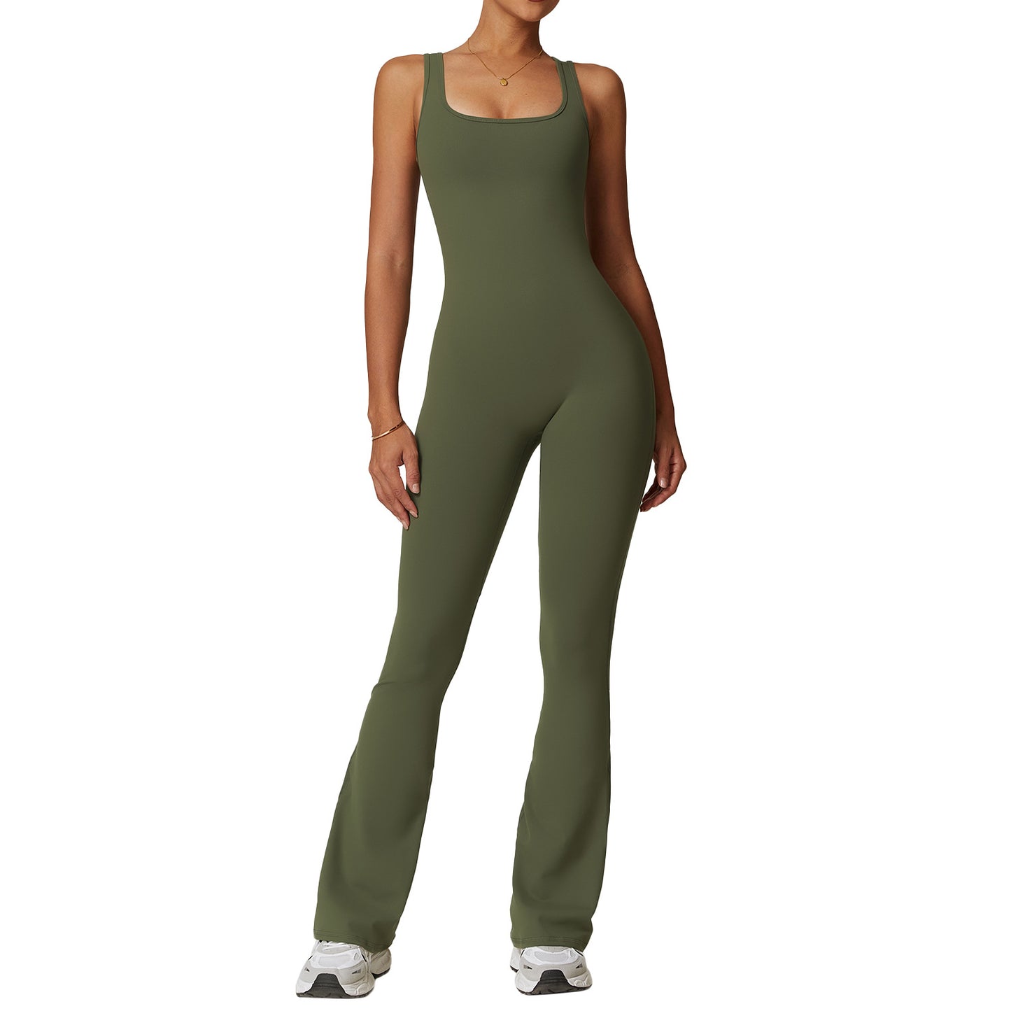 Women's Slim Fit Quick Dry Yoga Bodysuit All in One Yoga Outfit for Dance and Fitness Tummy Control Flare Leg Design Comfort Performance Apparel 8664