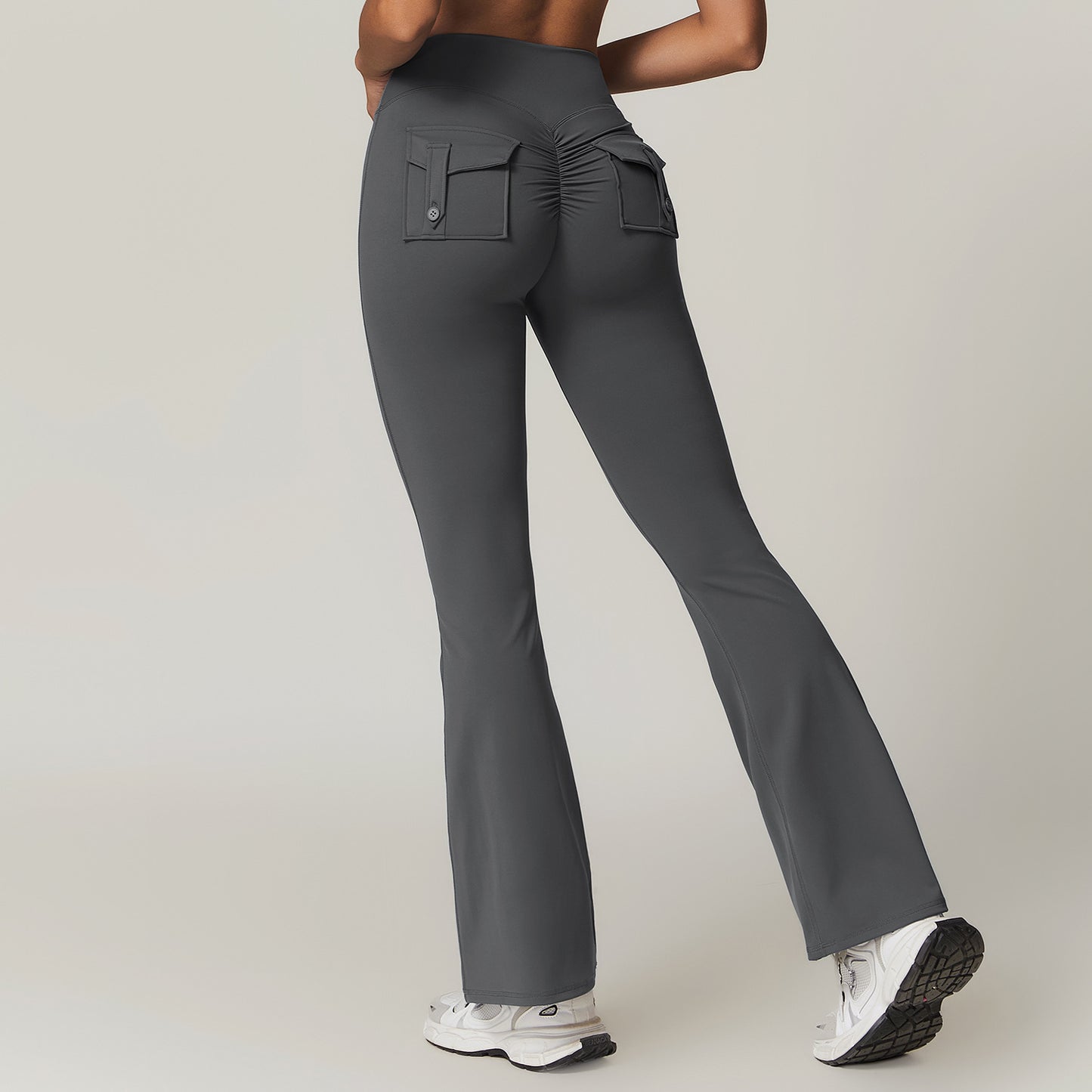 Women's High Waisted Wide Leg Utility Pants with Pockets Slimming and Flare Fitness Leggings for Comfort and Performance Model 8882