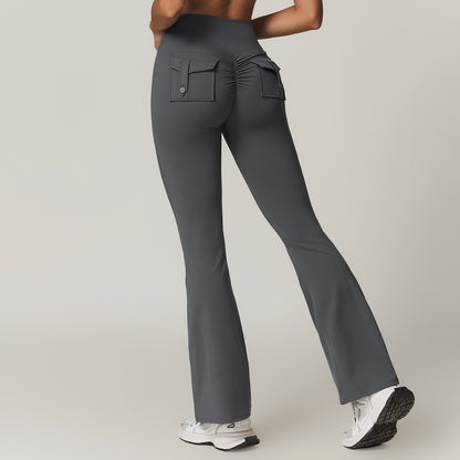 Women's High Waisted Wide Leg Utility Pants with Pockets Slimming and Flare Fitness Leggings for Comfort and Performance Model 8882