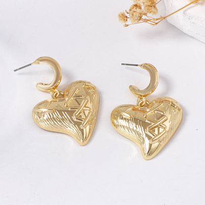 Chic & Elegant Heart-Shaped Alloy Earrings with Unique Textured Finish – Versatile Daily Accessory for Women