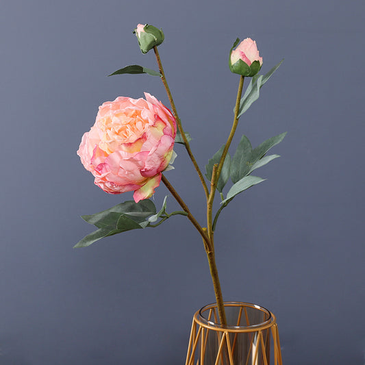 Realistic Faux Edge Peony Silk Flower - Single Stem with 3 Buds - Perfect for Weddings, Living Room Decor, and DIY Craft Projects