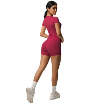 Ultra Soft Peach Butt Enhancing High Waisted Yoga Set Short Sleeve Top and Flattering Short Shorts for Comfort and Style