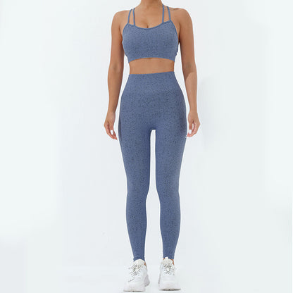 High Waisted Yoga Outfit Set with Cross Back Design and Supportive Athletic Wear for Morning Runs and Pilates