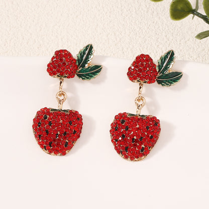 Chic Strawberry-Inspired Crystal-Studded Earrings for Women – Unique, Versatile Lightweight Luxury Fashion Accessories