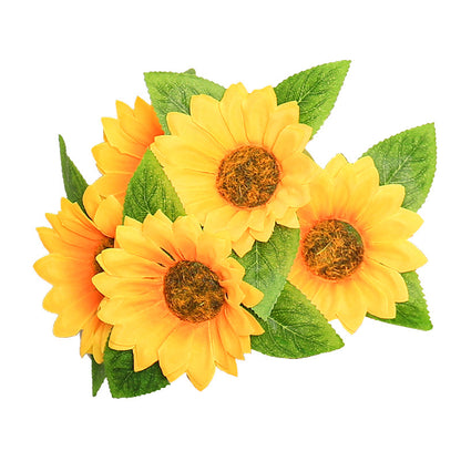 Realistic 5-Branch Sunflower Bouquet - Elegant Latin Daisy Silk Flowers for Stylish European Home Décor - Perfect for Rustic and Country Settings