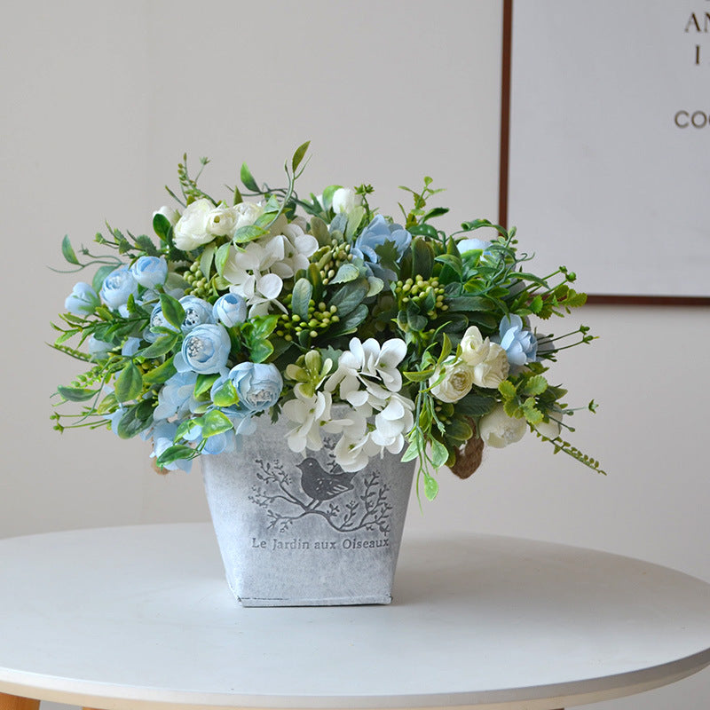 Elegant Faux Floral Table Centerpiece Arrangement with Elsa Hydrangea and Camellia - Perfect for Weddings, Event Decor, and Photography