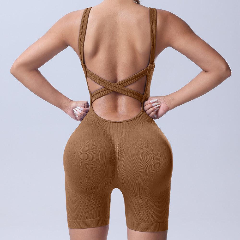 Seamless High Waisted Cross Back Workout Bodysuit with Breathable Fabric for Yoga Gym and Outdoor Activities