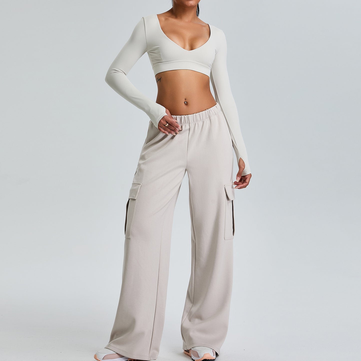 Elevate Your Workout with Our Luxurious V Neck Long Sleeve Yoga Set for Women Peach Lift Activewear for Comfort and Style