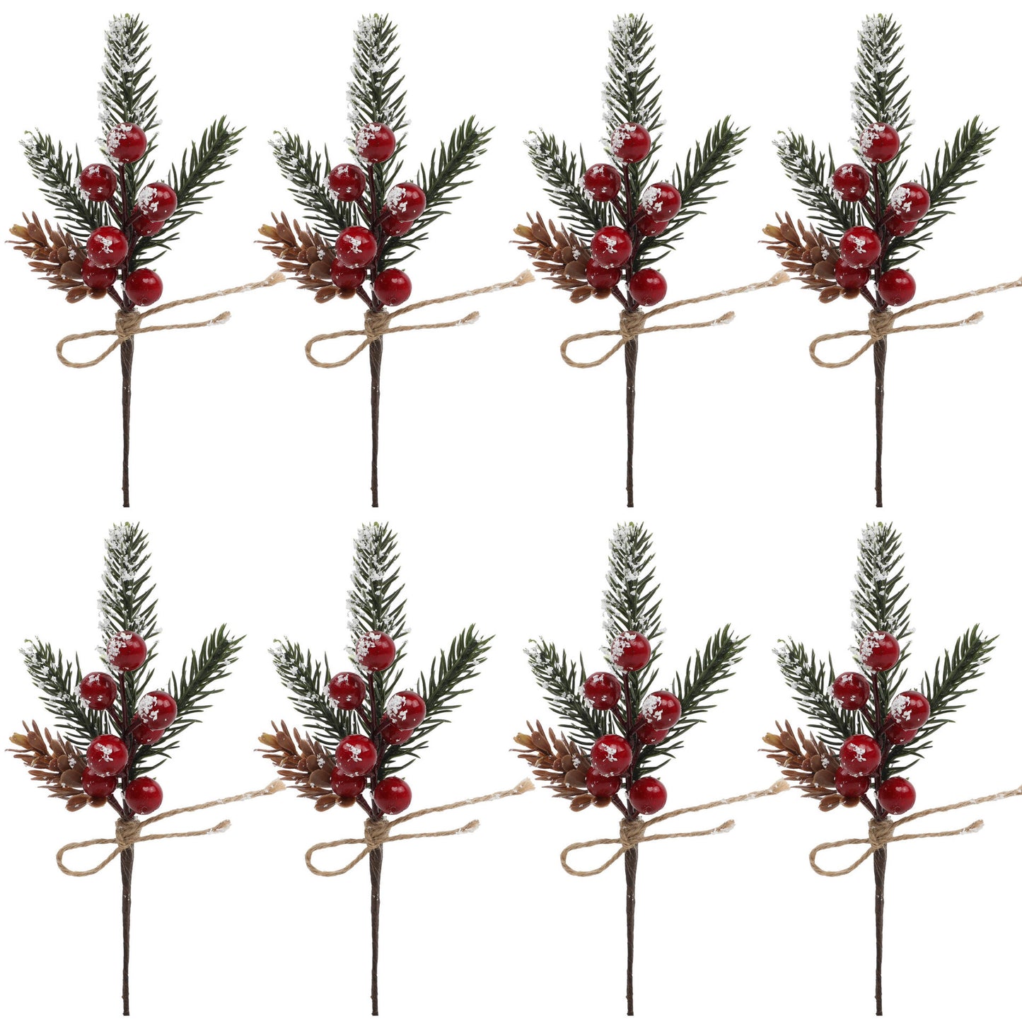 Realistic Faux Christmas Pine Needle Red Berry DIY Plastic Pine Needle Holiday Snowflake Poinsettia Flower Bouquet Decoration Accessories