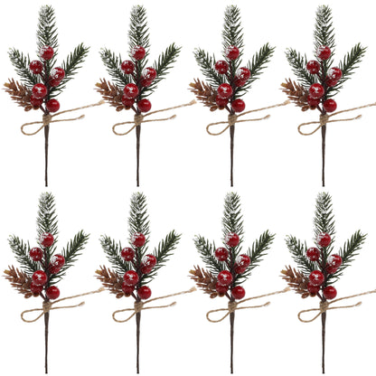 Realistic Faux Christmas Pine Needle Red Berry DIY Plastic Pine Needle Holiday Snowflake Poinsettia Flower Bouquet Decoration Accessories