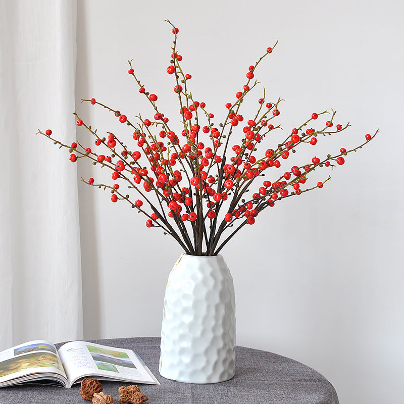 Lifelike Faux Crabapple Fruit Flower Arrangement - Perfect for Weddings, Home Décor, Hotels, and Berry Accents - Vibrant Red Decorative Fruit with Long-lasting Beauty