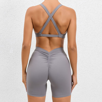 High Performance Yoga Outfit Set with Cross Back Design for Outdoor Running Fitness and Quick Dry Athletic Wear for Every Workout