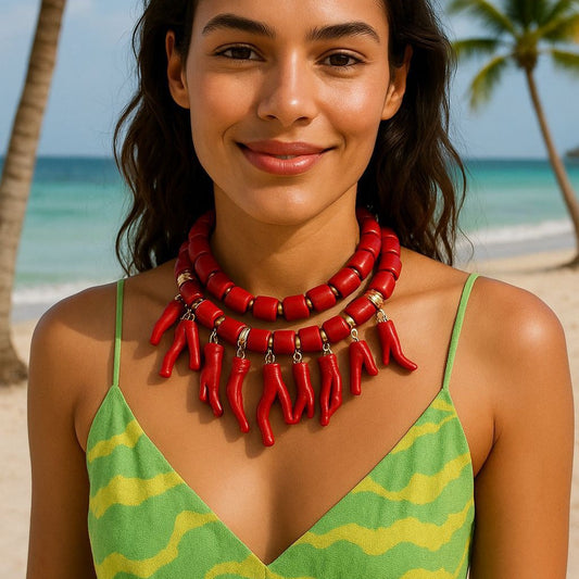 Exaggerated Beach-Inspired Coral Pendant Necklace for Women – Stylish Double Layered Casual Jewelry for Effortless Layering