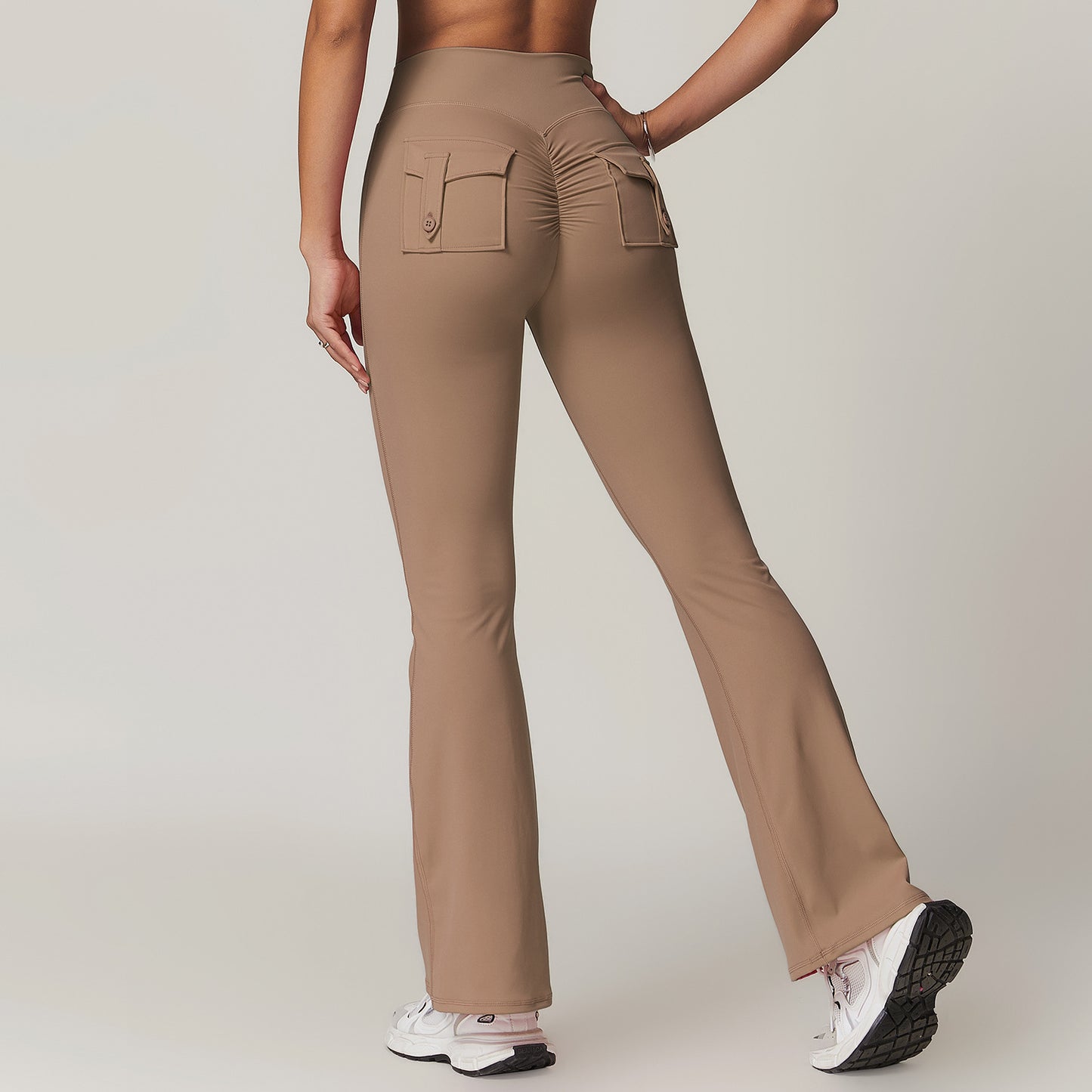 Women's High Waisted Wide Leg Utility Pants with Pockets Slimming and Flare Fitness Leggings for Comfort and Performance Model 8882