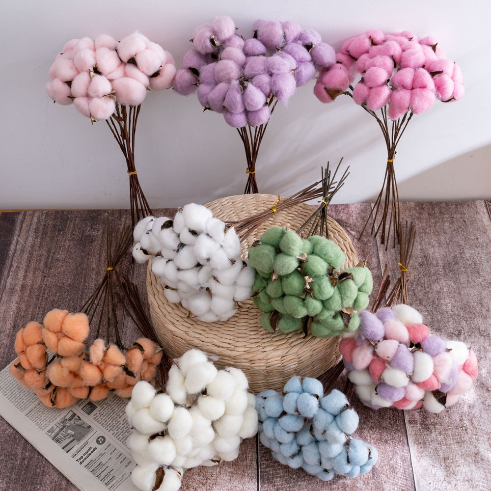 Natural Cotton Dried Flower Bouquet - Stunning Faux Floral Arrangement for Home Decor, Weddings, and Unique Wall Plant Displays (Model MW65501)