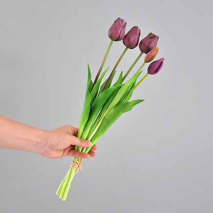 Luxury Realistic High-Stem Artificial Tulip Bouquet –  Synthetic Touch Faux Flowers for Elegant Home Decor and Lush Greenery Accents