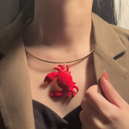 Unique and Creative Ocean-Inspired Red Crab Pendant Necklace - Minimalist Casual Jewelry for Women