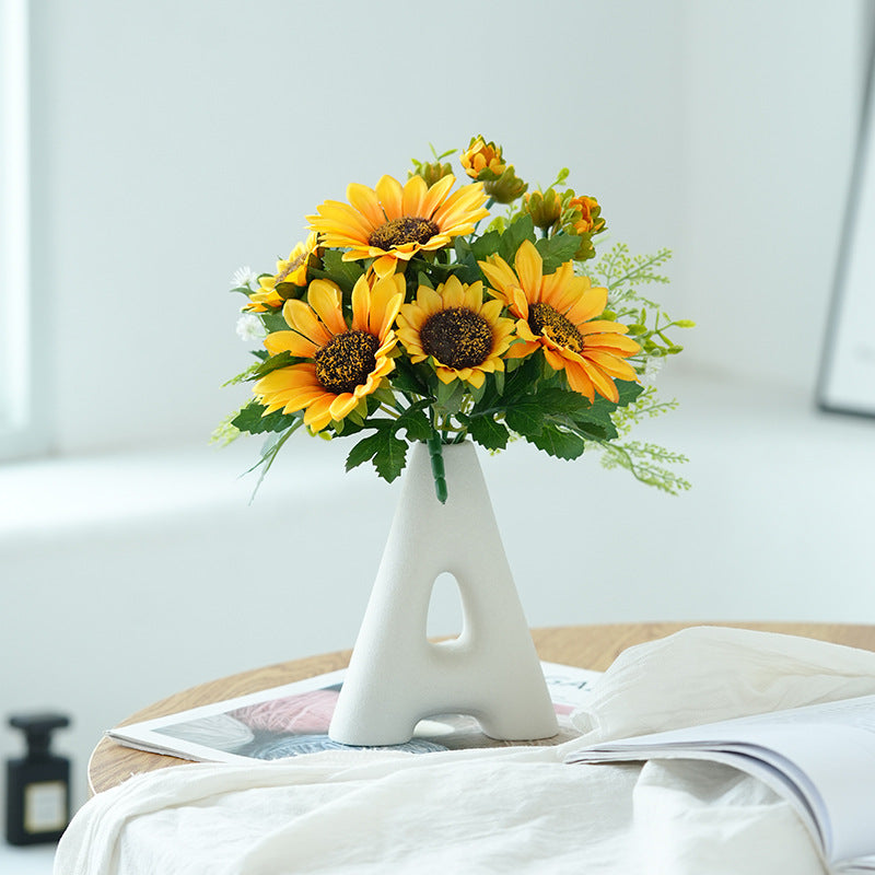 Realistic Artificial Sunflower Bouquet - Rustic Home Decor Fake Flowers Small Potted Sunflower Decorations for Charming Country Aesthetics