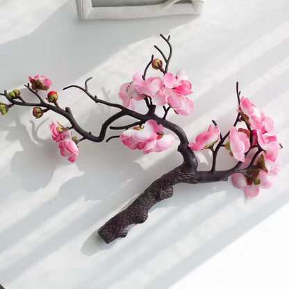 Realistic Single Branch Wax Plum Blossom - Elegant Faux Flower Arrangement for Living Room Decor, Wedding Decoration, and Potted Bonsai Display